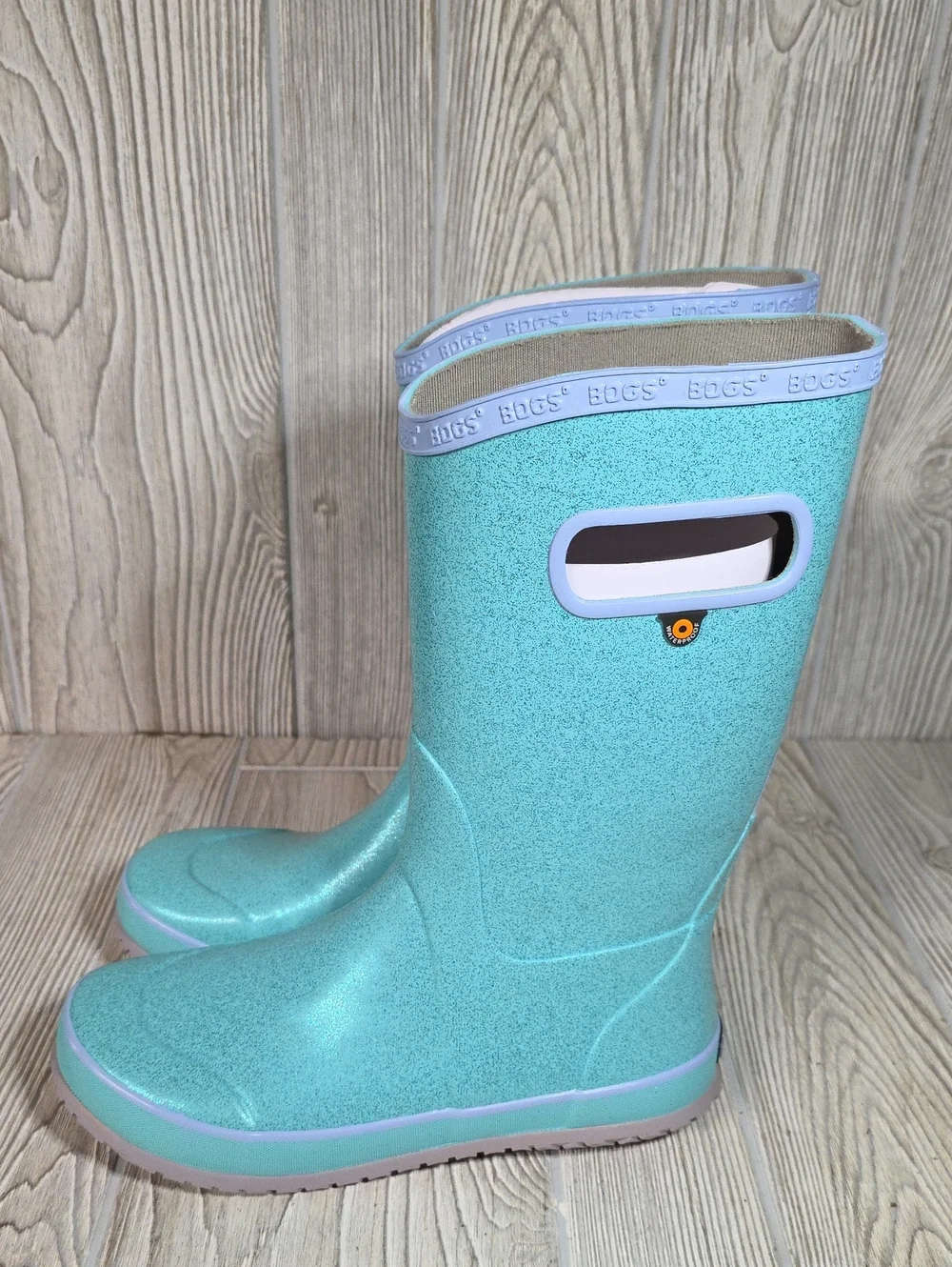 Bogs Rainboot Glitter Waterproof Blue Rain Boots Youth Size 6 NEW